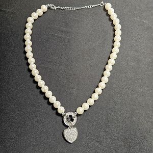 Avon Cream Pearl Necklace with Silver Heart Pendant